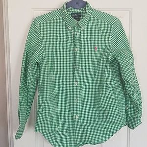 Boys Green/White  check button down Polo By Ralph